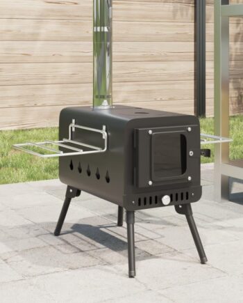Teltovn Med Skorsten Og Foldbare Ben Stål Sort